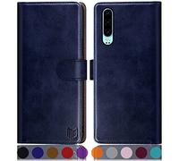SUANPOT Funda para Huawei P30 con Tapa 【Bloqueo RFID】de Cuero PU Cierre Magnético，Soporte Plegable，Ranura para Tarjeta Cover Wallet Leather para Huawei P30 Phone Case Azul