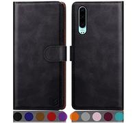 SUANPOT Funda para Huawei P30 con Tapa 【Bloqueo RFID】de Cuero PU Cierre Magnético，Soporte Plegable，Ranura para Tarjeta Cover Wallet Leather para Huawei P30 Phone Case Negro