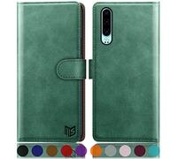 SUANPOT Funda para Huawei P30 con Tapa 【Bloqueo RFID】de Cuero PU Cierre Magnético，Soporte Plegable，Ranura para Tarjeta Cover Wallet Leather para Huawei P30 Phone Case Verde Claro