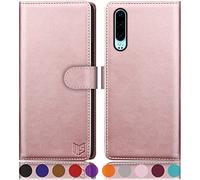 SUANPOT Funda para Huawei P30 con Tapa 【Bloqueo RFID】de Cuero PU Cierre Magnético，Soporte Plegable，Ranura para Tarjeta Cover Wallet Leather para Huawei P30 Phone Case Oro Rosa
