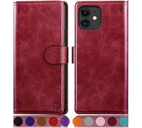 SUANPOT Funda para iPhone 11 6,1" con Tapa 【Bloqueo RFID】de Cuero PU Cierre Magnético，Soporte Plegable，Ranura para Tarjeta Cover Wallet Leather para Apple 11 Phone Case Rojo