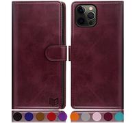SUANPOT Funda para iPhone 12/12 Pro 6,1" con Tapa 【Bloqueo RFID】de Cuero PU Cierre Magnético,Soporte Plegable,Ranura para Tarjeta Cover Wallet Leather para Apple 12 Phone Case Vino Tinto