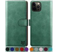 SUANPOT Funda para iPhone 12 Pro MAX 6,7" con Tapa 【Bloqueo RFID】de Cuero PU Cierre Magnético，Soporte Plegable，Ranura para Tarjeta Cover Wallet Leather para Apple 12 Pro MAX Phone Case Verde Claro