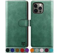 SUANPOT Funda para iPhone 13 Pro 6,1" con Tapa 【Bloqueo RFID】de Cuero PU Cierre Magnético，Soporte Plegable，Ranura para Tarjeta Cover Wallet Leather para Apple 13 Pro Phone Case Verde Claro