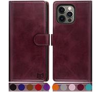 SUANPOT Funda para iPhone 13 Pro 6,1" con Tapa 【Bloqueo RFID】de Cuero PU Cierre Magnético，Soporte Plegable，Ranura para Tarjeta Cover Wallet Leather para Apple 13 Pro Phone Case Vino Tinto