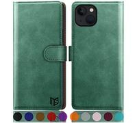 SUANPOT Funda para iPhone 14 Plus 6.7" con Tapa 【Bloqueo RFID】de Cuero PU Cierre Magnético，Soporte Plegable，Ranura para Tarjeta Cover Wallet Leather para Apple 14 Plus Phone Case Verde Claro
