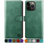 SUANPOT Funda para iPhone 14 Pro 6.1" con Tapa 【Bloqueo RFID】de Cuero PU Cierre Magnético，Soporte Plegable，Ranura para Tarjeta Cover Wallet Leather para Apple 14 Pro Phone Case Verde Claro