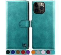 SUANPOT Funda para iPhone 14 Pro 6.1" con Tapa 【Bloqueo RFID】de Cuero PU Cierre Magnético，Soporte Plegable，Ranura para Tarjeta Cover Wallet Leather para Apple 14 Pro Phone Case Azul Verde