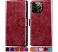 SUANPOT Funda para iPhone 14 Pro MAX 6.7" con Tapa 【Bloqueo RFID】de Cuero PU Cierre Magnético,Soporte Plegable,Ranura para Tarjeta Cover Wallet Leather para Apple 14 Pro MAX Phone Case Rojo