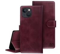 SUANPOT Funda para iPhone 15 6.1" con Tapa 【Bloqueo RFID】de Cuero PU Cierre Magnético，Soporte Plegable，Ranura para Tarjeta Cover Wallet Leather para Apple 15 Phone Case Rojo Vino Oscuro