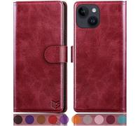 SUANPOT Funda para iPhone 15 Plus 6.7" con Tapa 【Bloqueo RFID】de Cuero PU Cierre Magnético，Soporte Plegable，Ranura para Tarjeta Cover Wallet Leather para Apple 15 Plus Phone Case Rojo
