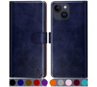 SUANPOT Funda para iPhone 15 Plus 6.7" con Tapa 【Bloqueo RFID】de Cuero PU Cierre Magnético，Soporte Plegable，Ranura para Tarjeta Cover Wallet Leather para Apple 15 Plus Phone Case Azul