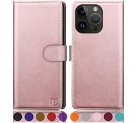 SUANPOT Funda para iPhone 15 Pro 6.1" con Tapa 【Bloqueo RFID】de Cuero PU Cierre Magnético，Soporte Plegable，Ranura para Tarjeta Cover Wallet Leather para Apple 15 Pro Phone Case Oro Rosa