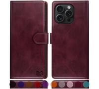 SUANPOT Funda para iPhone 16 Pro MAX 6.9" con Tapa【Bloqueo RFID】de Cuero PU Cierre Magnético，Soporte Plegable，Ranura para Tarjeta Cover para Apple 16 Pro MAX Phone Case Vino Tinto