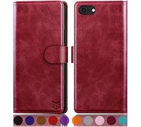 SUANPOT Funda para iPhone SE 2022/7/8/SE 2020 4,7" con Tapa 【Bloqueo RFID】de Cuero PU Cierre Magnético,Soporte Plegable,Ranura para Tarjeta Cover Wallet Leather para Apple 2022 Phone Case Rojo