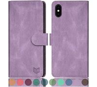 SUANPOT Funda para iPhone X/XS 5,8" con Tapa 【Bloqueo RFID】de Cuero PU Cierre Magnético，Soporte Plegable，Ranura para Tarjeta Cover Wallet Leather para Apple X/XS Phone Case Lila Violeta