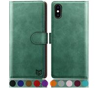 SUANPOT Funda para iPhone X/XS 5,8" con Tapa 【Bloqueo RFID】de Cuero PU Cierre Magnético，Soporte Plegable，Ranura para Tarjeta Cover Wallet Leather para Apple X/XS Phone Case Verde Claro
