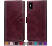 SUANPOT Funda para iPhone X/XS 5,8" con Tapa 【Bloqueo RFID】de Cuero PU Cierre Magnético，Soporte Plegable，Ranura para Tarjeta Cover Wallet Leather para Apple X/XS Phone Case Vino Tinto