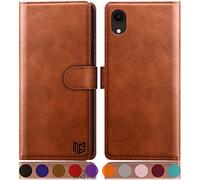 SUANPOT Funda para iPhone XR 6,1" con Tapa 【Bloqueo RFID】de Cuero PU Cierre Magnético,Soporte Plegable,Ranura para Tarjeta Cover Wallet Leather para Apple XR Phone Case Marrón Claro