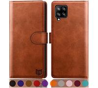 SUANPOT Funda para Samsung Galaxy A12/M12 con Tapa 【Bloqueo RFID】de Cuero PU Cierre Magnético,Soporte Plegable,Ranura para Tarjeta Cover Wallet Leather para Samsung A12 Phone Case Marrón Claro