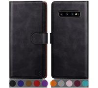 SUANPOT Funda para Samsung Galaxy S10 con Tapa 【Bloqueo RFID】de Cuero PU Cierre Magnético，Soporte Plegable，Ranura para Tarjeta Cover Wallet Leather para Samsung S10 Phone Case Negro