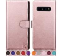 SUANPOT Funda para Samsung Galaxy S10+/S10Plus con Tapa 【Bloqueo RFID】de Cuero PU Cierre Magnético，Soporte Plegable，Ranura para Tarjeta Cover Wallet Leather para Galaxy S10+/S10Plus Case Oro Rosa