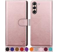 SUANPOT Funda para Samsung Galaxy S21 FE con Tapa 【Bloqueo RFID】de Cuero PU Cierre Magnético，Soporte Plegable，Ranura para Tarjeta Cover Wallet Leather para Samsung S21 FE Phone Case Oro Rosa