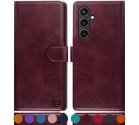 SUANPOT Funda para Samsung Galaxy S23 FE 5G con Tapa【Bloqueo RFID】de Cuero PU Cierre Magnético，Soporte Plegable，Ranura para Tarjeta Cover Wallet Leather para Samsung S23 FE Phone Case Rojo vino oscuro