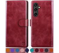 SUANPOT Funda para Samsung Galaxy S24 FE con Tapa【Bloqueo RFID】de Cuero PU Cierre Magnético，Soporte Plegable，Ranura para Tarjeta Cover Wallet Leather para Samsung S24 FE Phone Case Rojo