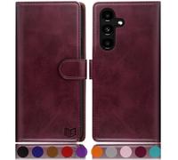 SUANPOT Funda para Samsung Galaxy S24 Plus/S24+ con Tapa【Bloqueo RFID】de Cuero PU Cierre Magnético，Soporte Plegable，Ranura para Tarjeta Cover Wallet Leather para Samsung Galaxy S24+ Case Vino Tinto