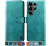 SUANPOT Funda para Samsung Galaxy S25 Ultra con Tapa【Bloqueo RFID】de Cuero PU Cierre Magnético，Ranura para Tarjeta ，Soporte Plegable Cover para Samsung S25 Ultra Phone Case Azul Verde