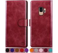 SUANPOT Funda para Samsung Galaxy S9 con Tapa 【Bloqueo RFID】de Cuero PU Cierre Magnético，Soporte Plegable，Ranura para Tarjeta Cover Wallet Leather para Samsung S9 Phone Case Rojo