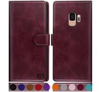SUANPOT Funda para Samsung Galaxy S9 con Tapa 【Bloqueo RFID】de Cuero PU Cierre Magnético，Soporte Plegable，Ranura para Tarjeta Cover Wallet Leather para Samsung S9 Phone Case Vino Tinto