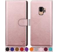 SUANPOT Funda para Samsung Galaxy S9 con Tapa 【Bloqueo RFID】de Cuero PU Cierre Magnético，Soporte Plegable，Ranura para Tarjeta Cover Wallet Leather para Samsung S9 Phone Case Oro Rosa