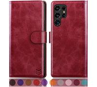 SUANPOT Funda para Samsung S22 Ultra con Tapa 【Bloqueo RFID】de Cuero PU Cierre Magnético，Soporte Plegable，Ranura para Tarjeta Cover para Samsung S22 Ultra Case Rojo