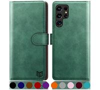 SUANPOT Funda para Samsung S22 Ultra con Tapa 【Bloqueo RFID】de Cuero PU Cierre Magnético,Soporte Plegable,Ranura para Tarjeta Cover para Samsung S22 Ultra Case Verde Claro
