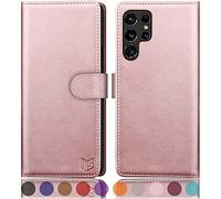 SUANPOT Funda para Samsung S22 Ultra con Tapa 【Bloqueo RFID】de Cuero PU Cierre Magnético，Soporte Plegable，Ranura para Tarjeta Cover para Samsung S22 Ultra Case Oro Rosa