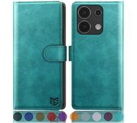 SUANPOT Funda para Xiaomi Redmi Note 13 4G con Tapa【Bloqueo RFID】de Cuero PU Cierre Magnético，Soporte Plegable，Ranura para Tarjeta Cover para Redmi Note 13 Phone Case Azul Verde