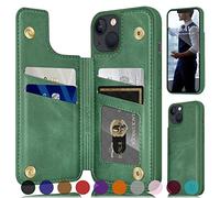 SUANPOT Funda tipo cartera para iPhone 14 de 6.1 pulgadas con bloqueo RFID, tarjetero de crédito, funda protectora de piel sintética para teléfono celular para mujeres y hombres para Apple 14, funda