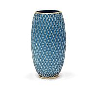 Suanti Jarrón decorativo hecho a mano con patrón de diamante azul marino y dorado, soporte para flores, ramas para sala de estar, dormitorio, cocina, oficina, jardín, decoración de suelo, centro de