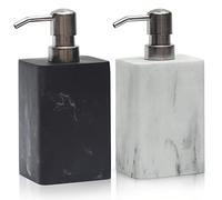Suanti Juego de 2 dispensadores de jabón de baño, estilo mármol blanco y negro con bomba plateada sin óxido, botella decorativa de resina líquida para jabón de manos, loción recargable, dispensador de