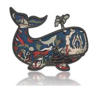 Suanzua Animales de Madera 3D Tallados Arte de Ballena Decoración Escultura de Pared Figurita del Océano Silueta Adorno Arte