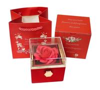 Suanzua Caja de Anillo Que Gira 360° Joyero de Terciopelo Caja DíA de San ValentíN DíA de la Madre para Regalos RomáNticos,Rojo