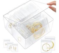 Suanzua Organizador de Joyas de Acrílico, Organizadores de Joyas Transparentes y Almacenamiento con 60 Bolsas, para Aretes, Anillos, Pulseras y Collares