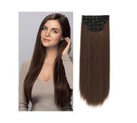Suave 4 unids/set 24 "de largo recto pieza de cabello grueso clip pelo sintético en extensiones for mujeres 180 g cabeza completa con 11 clips Largo(Light Brown+Light Auburn)