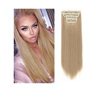 Suave 4 unids/set 24 "de largo recto pieza de cabello grueso clip pelo sintético en extensiones for mujeres 180 g cabeza completa con 11 clips Largo(Natural Blonde+Bleach Blonde)