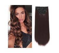 Suave 4 unids/set 24 "de largo recto pieza de cabello grueso clip pelo sintético en extensiones for mujeres 180 g cabeza completa con 11 clips Largo(Dark Auburn)