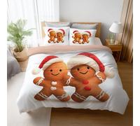 Suave al Tacto Confort Blanco Marrón Dibujos Animados Juego de Cama Lindo Hombre de Jengibre para Navidad Fácil Cuidado Microfibra para Adolescente Duvet Cover 150 x 200 cm