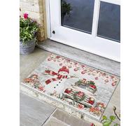 Suave Alfombra de Piso Bola de Navidad con Vetas de Madera, muñeco de Nieve, Copo de Nieve, Invierno, Felpudo Entrada Casa, Oficina, Cocina, Antideslizante Alfombrilla de Baño 40X60cm