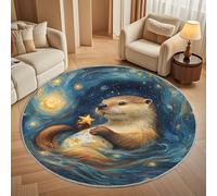 Suave Alfombra Redonda de Pelo Corto 180 cm Fiámetro Lindo Perezoso AcuáTico - TPR Antideslizante Lavable a Máquina Alfombra Redonda Cielo Estrellado Arremolinado para Salón, Dormitorio e Infantil